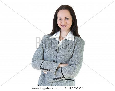 Attractive business woman portrait against of white background