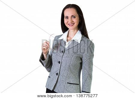 Attractive business woman portrait against of white background