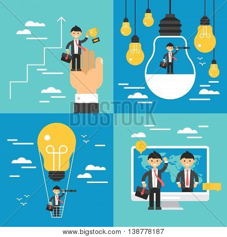 Business concept set. Search of opportunities leadership growth and innovation businees concept