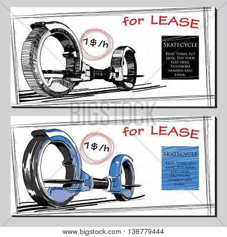 Vector illustration of set Lease Brochure Hand drawn Skate cycle with price. Template for rent design.