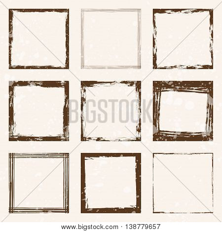 Set of hand drawn grunge frames isolated on white background. Abstract artistic vector grames. Blank.