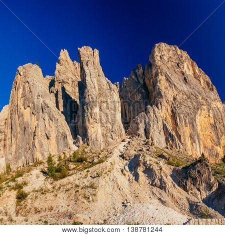 Rocky Mountains at sunset. Dolomite Alps Italy