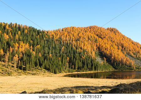 Reflections On Water, Autumn Panorama From Mountain Lake