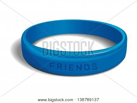 Blue plastic wristband with the inscription - FRIENDS. Friendship band isolated on white background. Realistic vector illustration for International Friendship Day