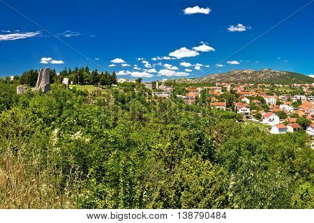 Town of Drnis green landscape view inner Dalmatia Croatia