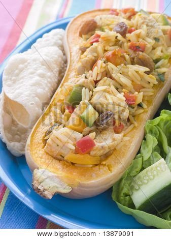 Biriyani ไก่เสิร์ฟในการคั่ว Butternut สควอช