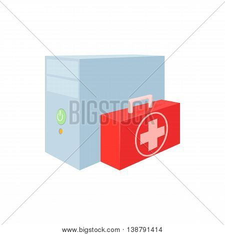 Computer repair icon in cartoon style isolated on white background. Technique symbol