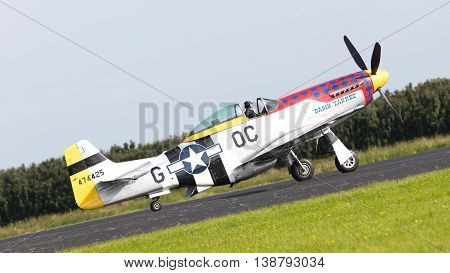 Leeuwarden, The Netherlands - June 10: P51 Mustang Displaying At The Dutch Air Force Open House. Jun