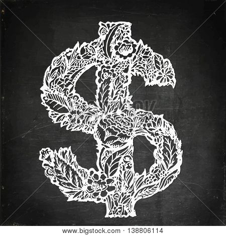 Dollars sign icon. USD currency symbol. Money label. Hand drawn vector stock illustration. Chalk board drawing.