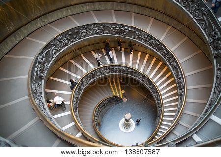 ROME, ITALY - APRIL 8, 2016: Spiral stairs of the Vatican Museums in Vatican city