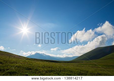 Mountain in Caucasus under blue sky