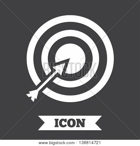Target aim sign icon. Darts board with arrow symbol. Graphic design element. Flat aim symbol on dark background. Vector