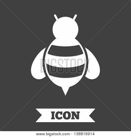 Bee sign icon. Honeybee or apis with wings symbol. Flying insect. Graphic design element. Flat bee symbol on dark background. Vector