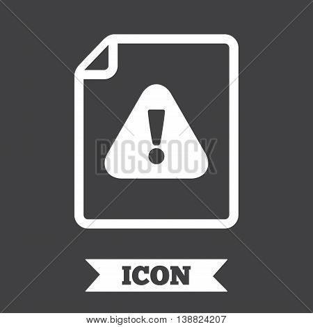 File attention sign icon. Exclamation mark. Hazard warning symbol. Graphic design element. Flat file attention symbol on dark background. Vector