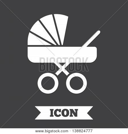 Baby pram stroller sign icon. Baby buggy. Baby carriage symbol. Graphic design element. Flat stroller symbol on dark background. Vector