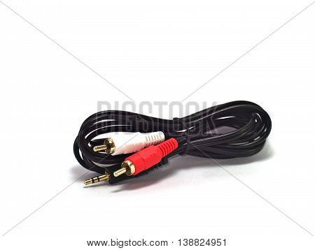 Male 3.5mm to male RCA audio adapter isolated on white background