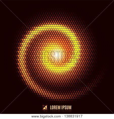 abstract flame flamy yellow fancy blurred curve decorative background with halftone geometric element spiral stream swirl flame fiery fire and vortex