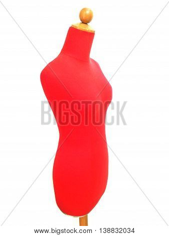 red velvet female half body model without head isolated on white, right angle