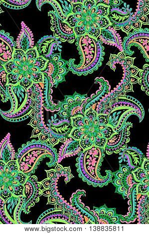 seamless multi color hand drawn paisley pattern