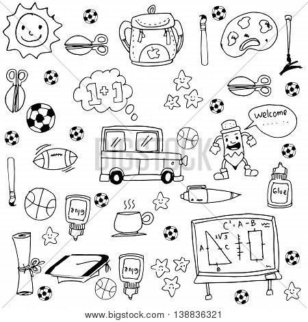 Vector art school toools doodles with hand draw