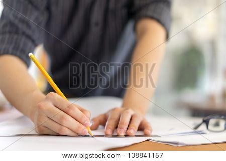 business architecture drawing on blueprint architectural concept soft focus