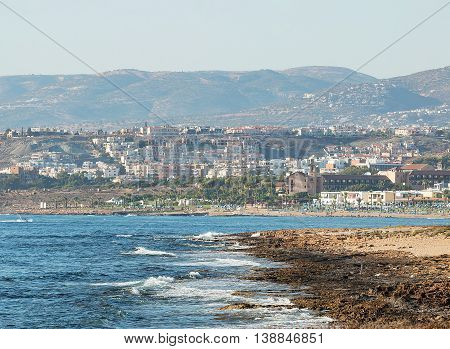 View of beaches and hills in Paphos, Cyprus