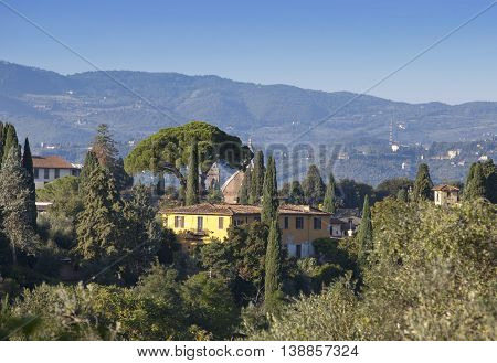 Italy. Florence. View of the green part jf city on top