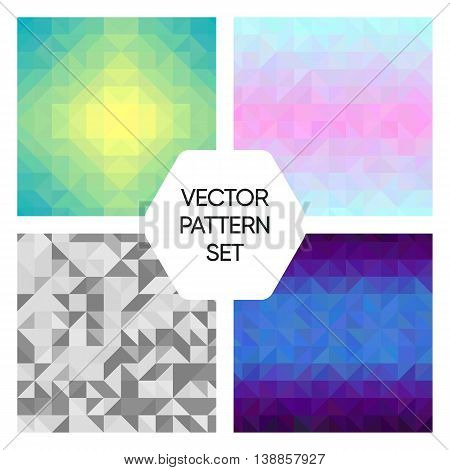 Set of four colorful triangular seamless patterns. 4 vector illustrations.