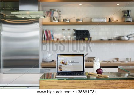 Laptop Searching Bakery Pastry Recipe Concept