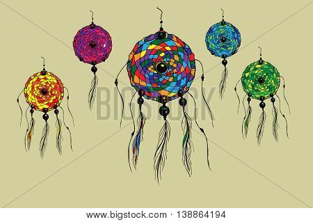 Dreamcatcher set. Hand drawn vector stock illustration.