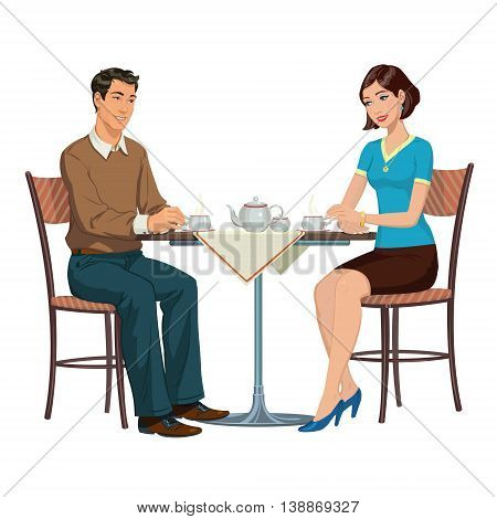 Young couple drinking tea at the table.Young couple drinking tea in a cafe