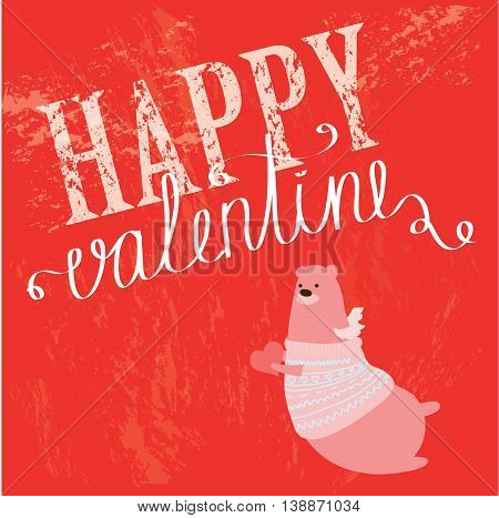 HAPPY VALENTINE'S DAY hand drawing card with cute doodle bear