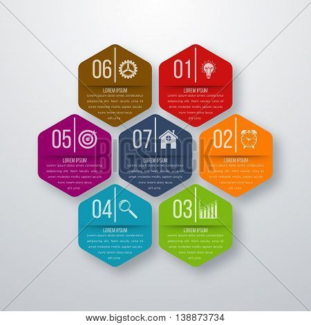 Vector illustration infographics seven hexagons. Stock vector