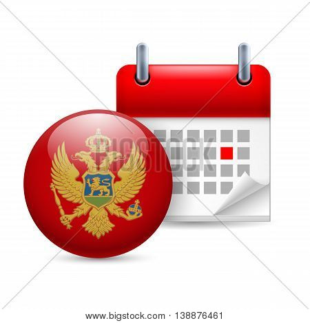 Calendar and round Montenegrin flag icon. National holiday in Montenegro