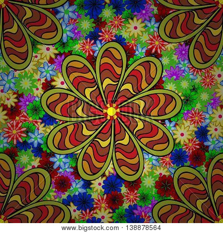Vector vivid seamless abstract hand drawn pattern with plants.