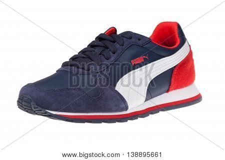 Varna Bulgaria - MAY 13 2016: PUMA ST RUNNER sport shoe. Puma a major German multinational company. Isolated on white. Product shots