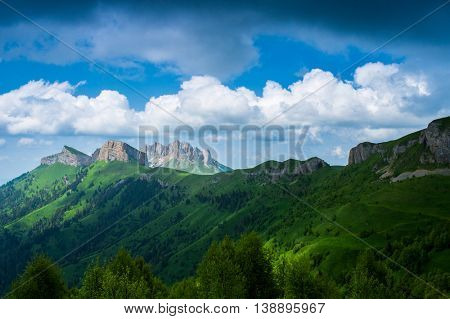 Mountain in Caucasus under blue sky