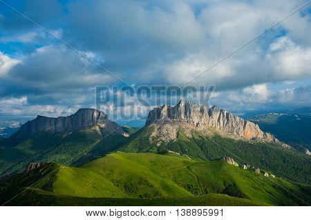 Mountain in Caucasus under blue sky