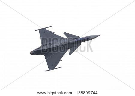 Leeuwarden, The Netherlands-june 10: Modern Tactical Fighter Jet Jas-39 Gripen Performs At The Dutch