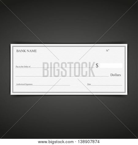 Blank of bank chek on a black background