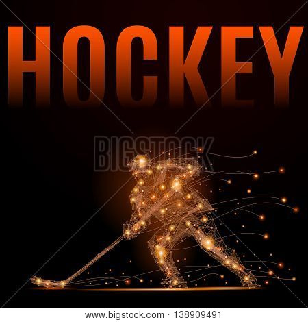 Hockey player slides on the ice with a stick. Geometric illustration. Abstract polygonal wireframe mesh - stock vector