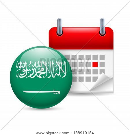 Calendar and round flag icon. National holiday in Saudi Arabia