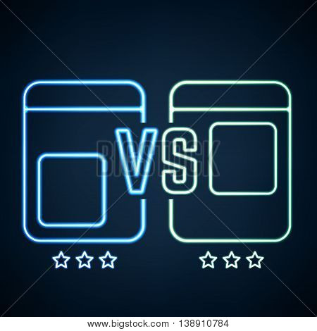 Versus Screen Design with Stars. Blue Neon and Green Neon VS Letters. Vector illustration
