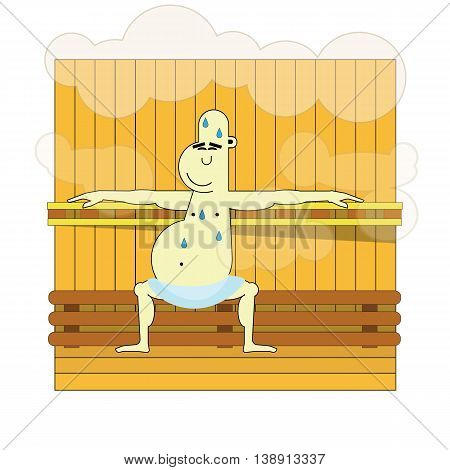 A man relaxes in the sauna with steam.