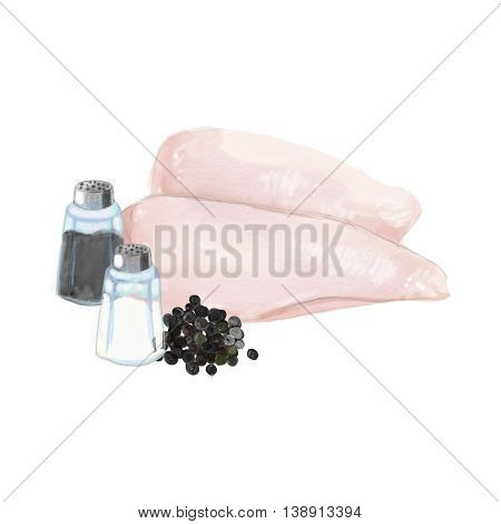 Chicken fillet with pepper and salt hand drawn illustration
