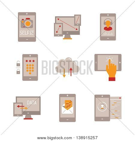 Set Of Vector Mobile Tech Icons And Concepts In Flat Style