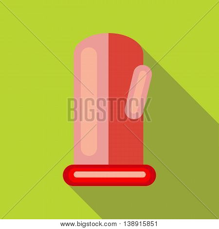Red mitten icon in flat style on a green background