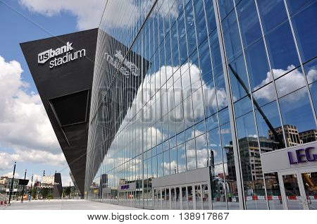 MINNEAPOLIS MN USA - JULY 15 2016: Minnesota Vikings US Bank Stadium in Minneapolis on a Sunny Day