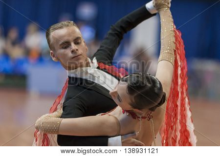 Minsk Belarus -May 28 2016: Makei Zahar and Masalkova Sofiya Perform Youth-2 Standard Program on National Championship of the Republic of Belarus in May 28 2016 in Minsk Belarus