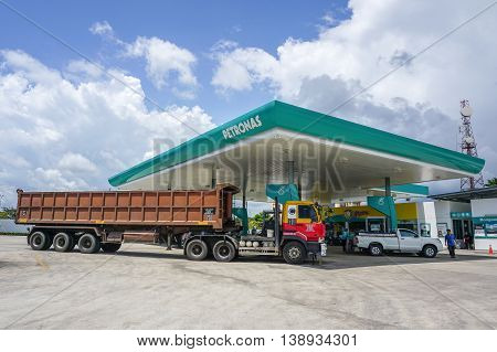 Bongawan,Sabah-July 16,2016:Petronas petrol station at Bongawan,Sabah on 16th July 2016.Its a Malaysian oil & gas company that was founded on 17 August 1974.Wholly owned by the Government of Malaysia